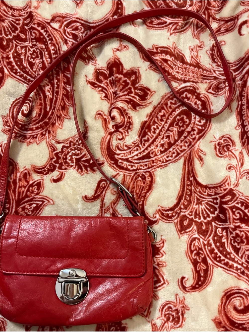 Wilsons Leather Red Leather Crossbody with Silver-Tone Clasp